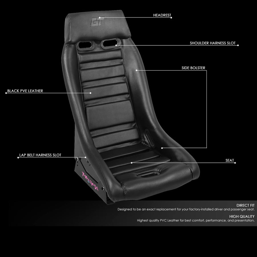 NRG Innovations Fiber Glass NRG-PRI-100BK-MIDNIGHT Fixed Back Bucket Racing Seat w/Side Mount Bracket, Black