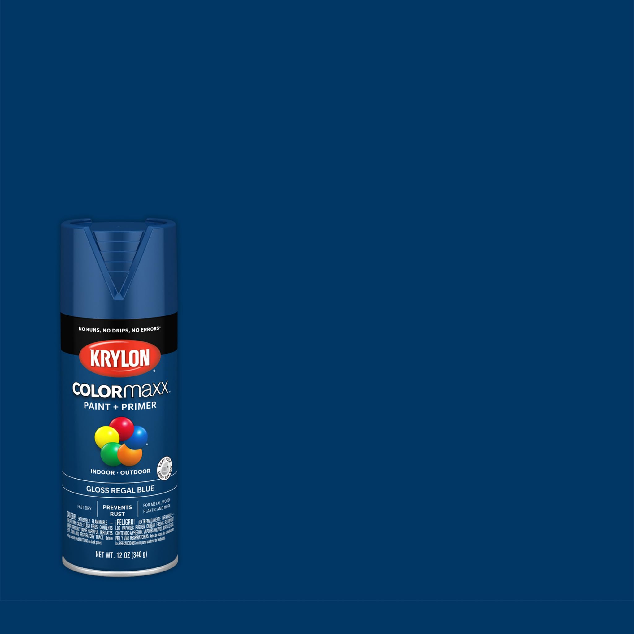 Krylon K05535007 Spray Paint and Primer COLORmaxx for Indoor/Outdoor Use, Gloss Regal Blue 12 Ounce (Pack of 1)