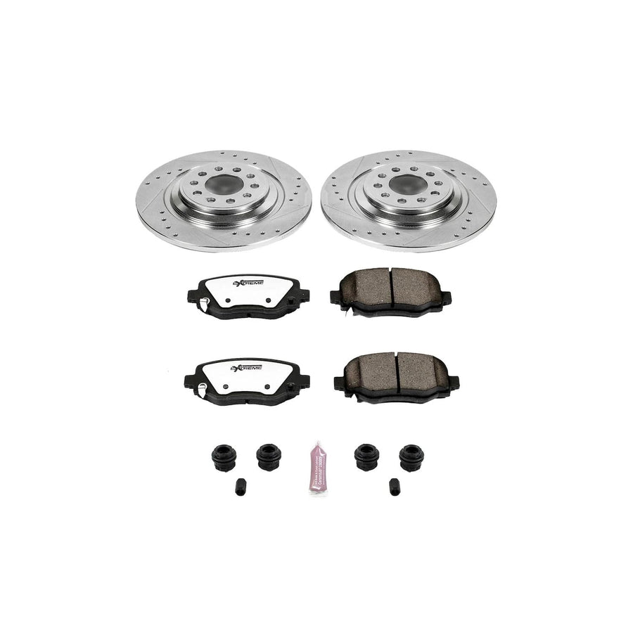 Rear Brake Kit Power Stop For 2014 2015 2016 2017 2018 2019 2020 2021 2022 2023 Jeep Cherokee - Truck & Tow Carbon Fiber Ceramic Brake Pads & Drilled and Slotted Rotors Replacement, K6542-36