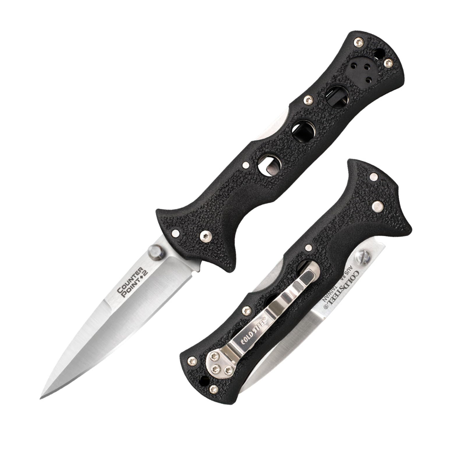 COLD STEEL 2 Counter Point 3" Japanese AUS8A Razor-Sharp Blade 3.875" Griv-Ex Handle Narrow Blade Folding Knife w/Tri-Ad Locking Mechanism