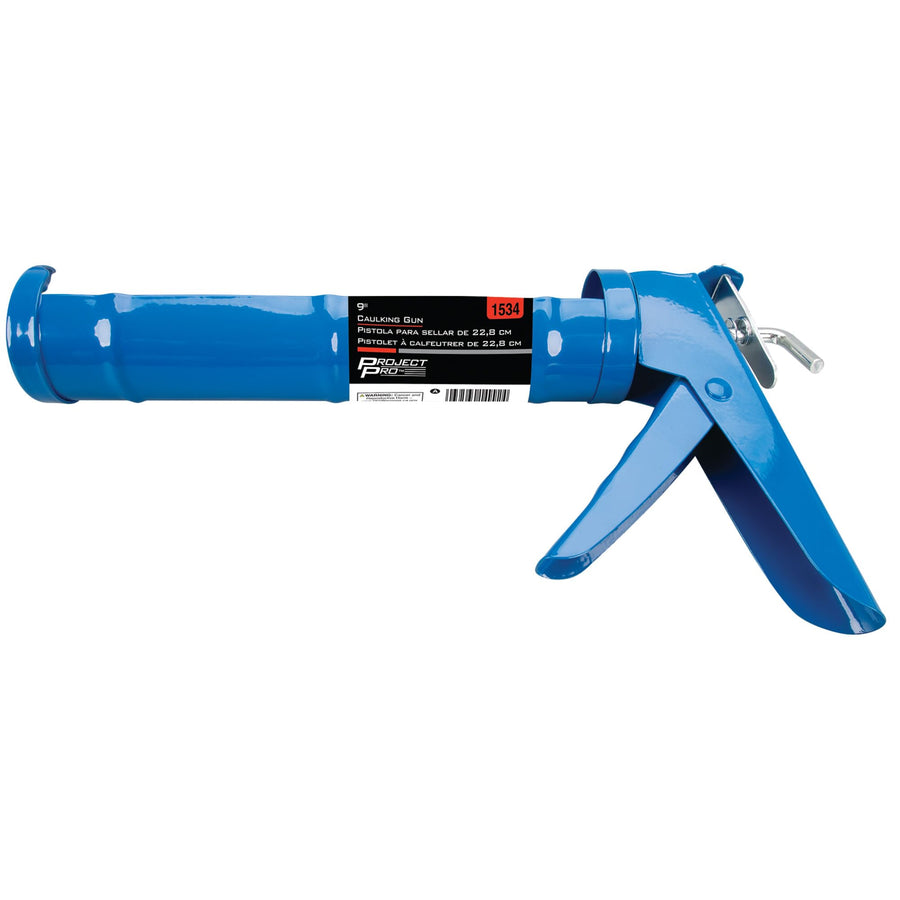 9 In. Performance Tool 1534 Half Barrel Caulking Gun, Metal, Ratcheting Handle, Fits Standard 8-11 Oz. Cartridges, Blue