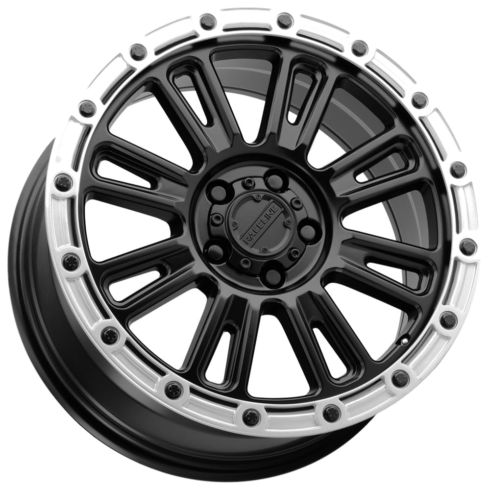 Raceline Aluminum Wheels Truck 956BS Compass, Satin Black Finish w/Silver Ring, 17X8" 5X108 Bolt Pattern 30mm Offset, 8 Spoke Design, SUV Automotive Wheels, Car Accessories, Black Rims