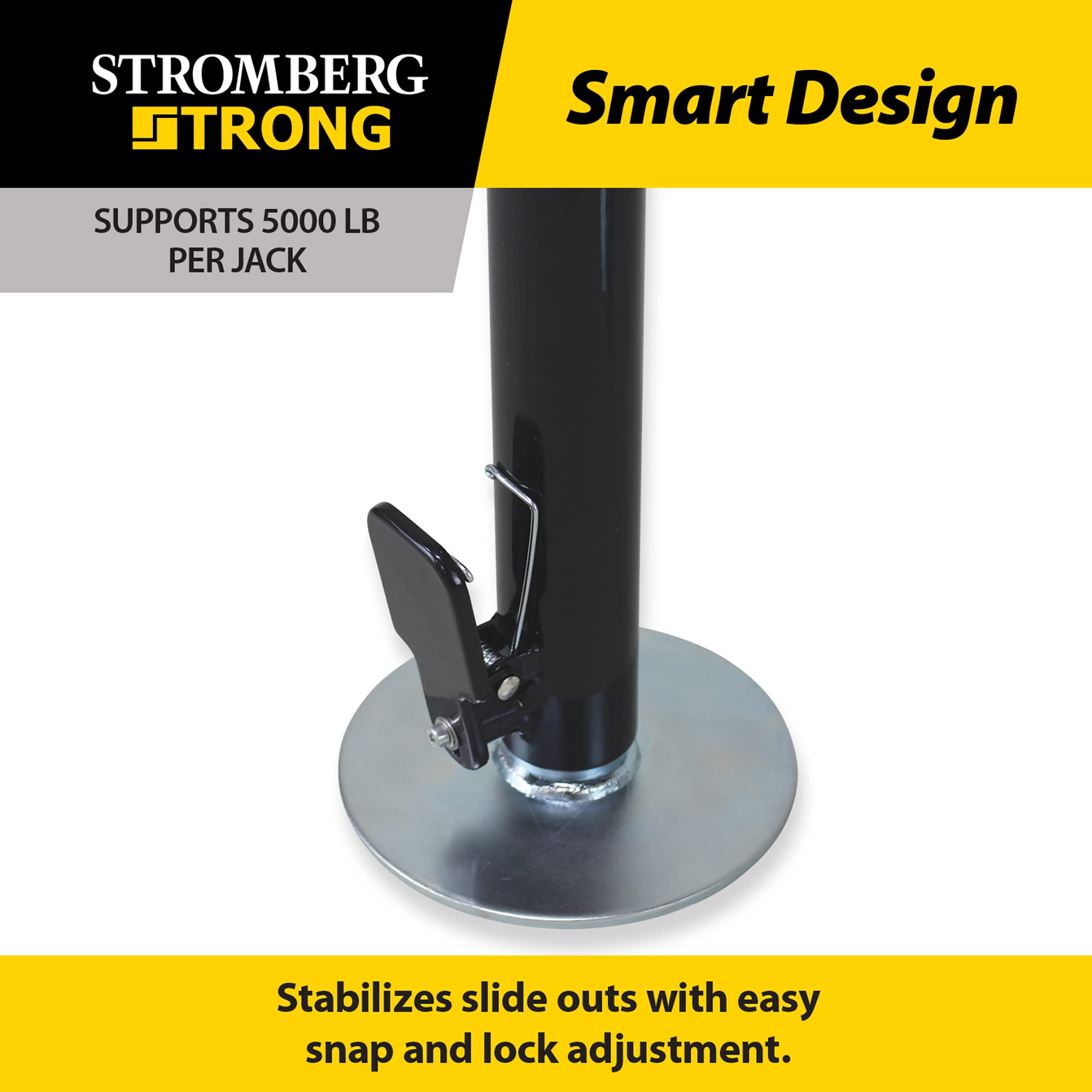 Jack-in-A-Box Stabilizer Jacks Pair Stromberg Carlson JB-246 - Sturdy 5000 lb/ea Jack RV Slide Out Support & Camper Leveling Legs, Adjustable Height 20" to 46", Removable U-Top, Foldable Handle, Black
