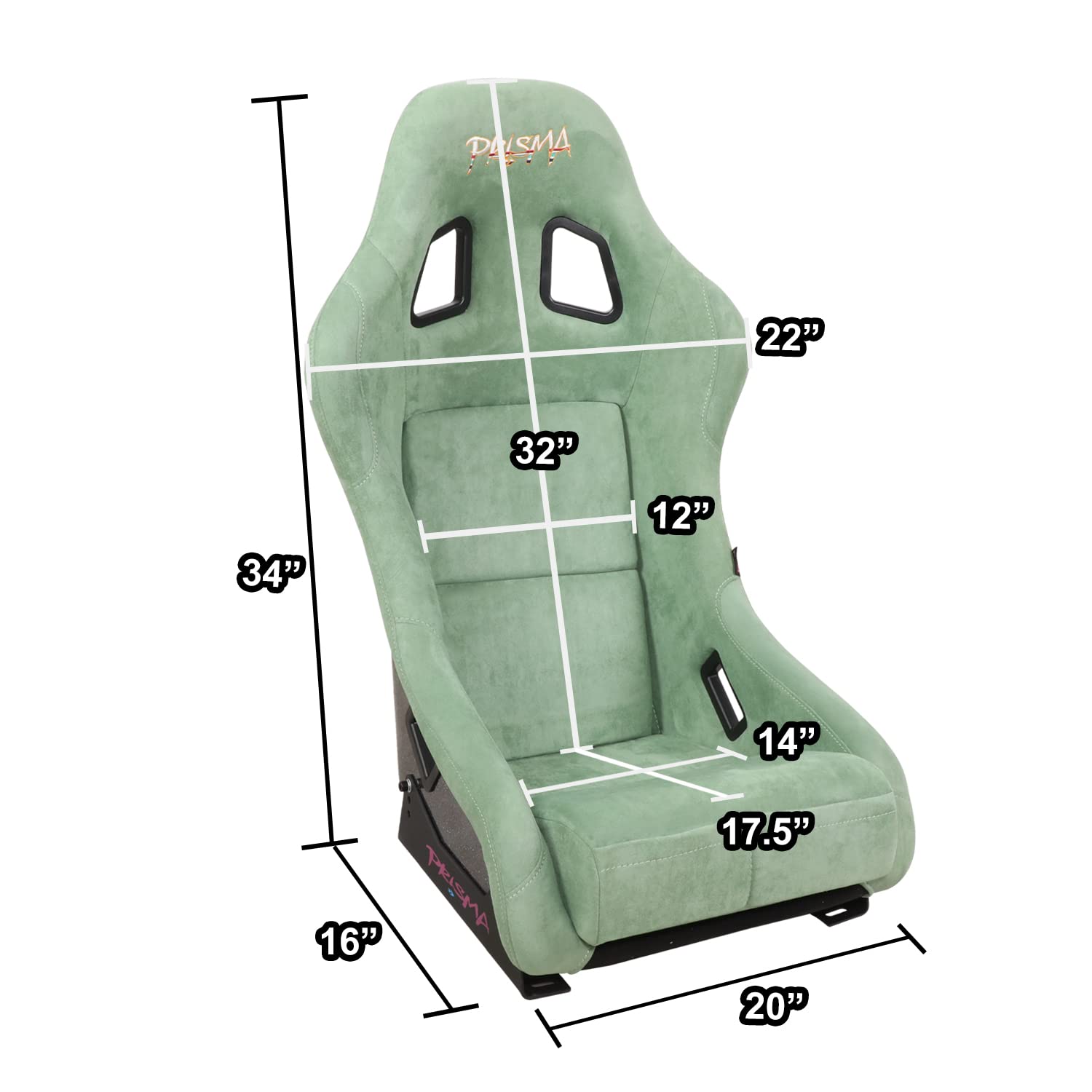 NRG Innovations Universal NRG-FRP-303OL-PRISMA Fixed Back Bucket Racing Seat for 5-Point Harnesses, Size M, Olive Alcantara Material, 22" W X 34" H X 16" D