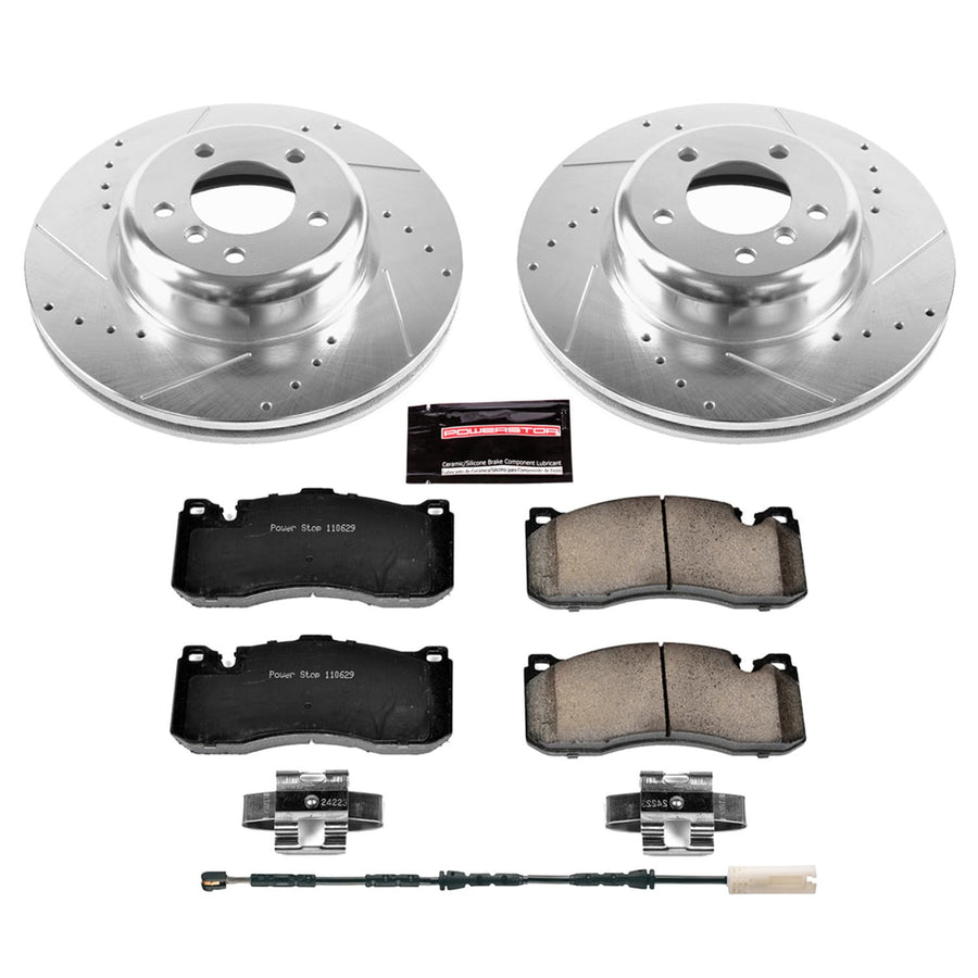 Power Stop K6004 Z23 Carbon Fiber Brake Pads Front with Drilled & Slotted Brake Rotors Kit For BMW 135i 2011-2013, BMW 135is 2013 [Model Specific]
