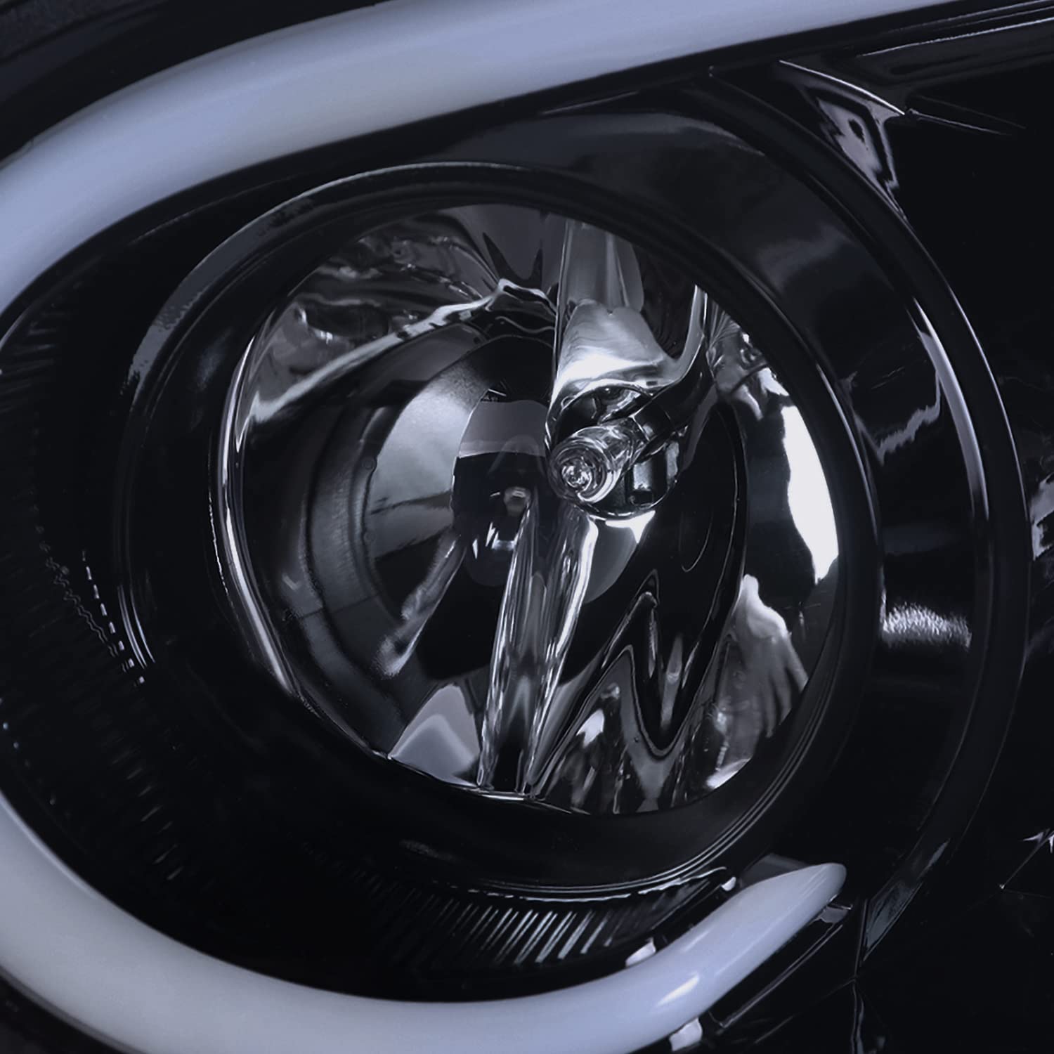 Glossy Black Smoke SPEC-D TUNING Projector Headlights w/LED Light Bar Compatible with 2004-2005 Subaru Impreza RS/WRX/Outback/STI, Left + Right Pair Headlamps Assembly