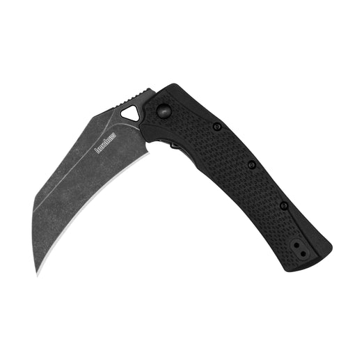 Kershaw Pocket Knife Dawnstar, 3.5 inch Hawkbill Blackwash Blade, Black Handle, Tactical EDC Knife, Pocketclip