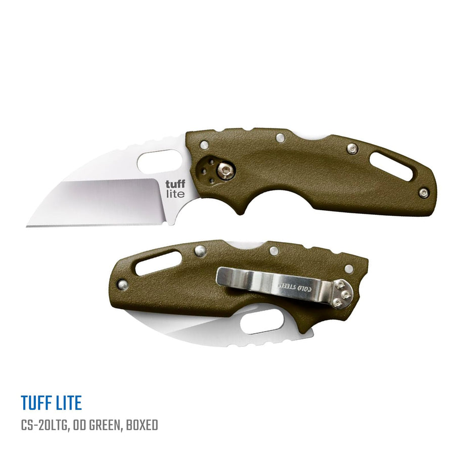 Tuff Lite Cold Steel 2.5" AUS8A Sheepsfoot Razor-Sharp Plain Blade 3.5" Griv-Ex OD Green Handle Pocket Folding Knife, Boxed