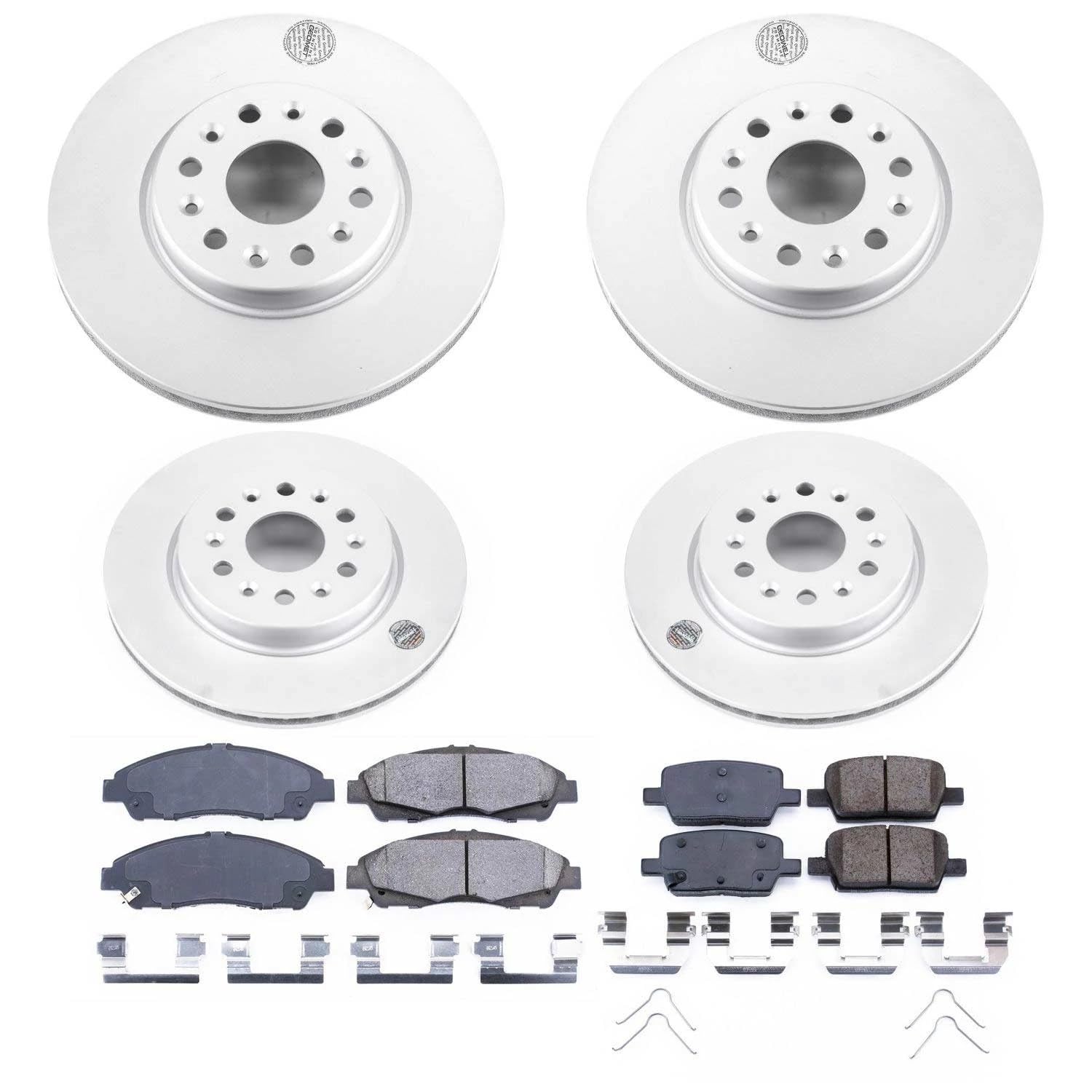 Coated Power Stop CRK7410 Brake Rotor and Ceramic Brake Pads- Front & Rear