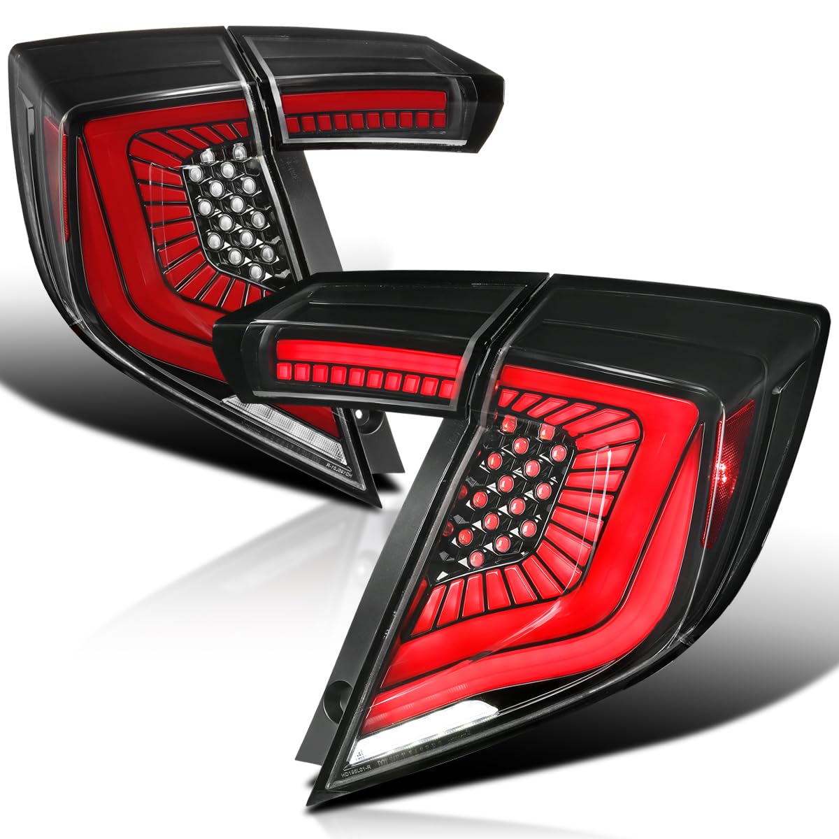 Jet Black LED Tail Lights SPEC-D TUNING w/LED Sequential Turn Signals Compatible with 2017-2021 Honda Civic Hatchback, Left + Right Pair Headlamp Assembly