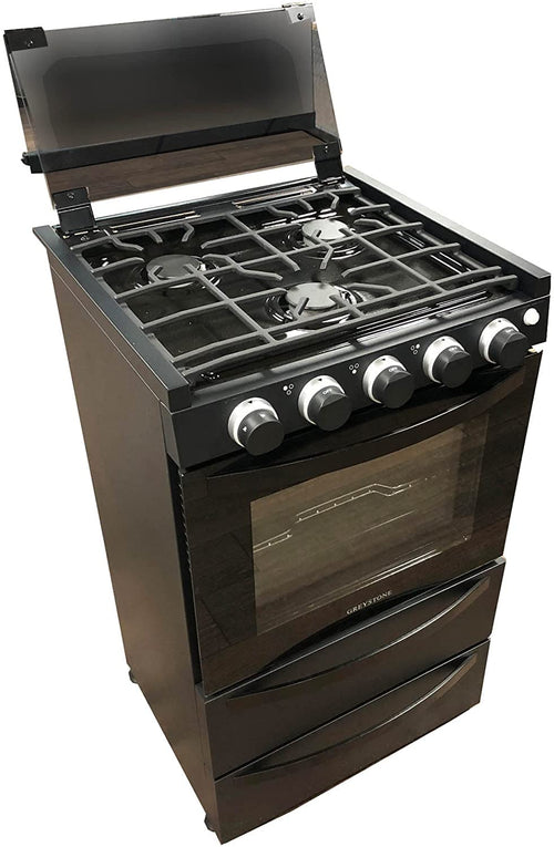 12 Volt RV Gas Range and Cooktop, Greystone Stove and Oven Combo, 21 Inch, LP Gas, Black