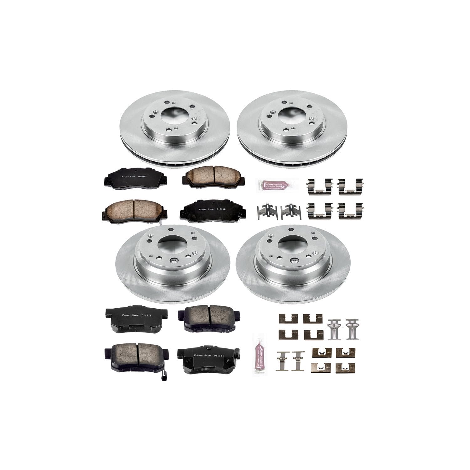 POWERSTOP Autospecialty KOE705 Front and Rear Replacement Brake Kit-OE Brake Rotors & Ceramic Brake Pads