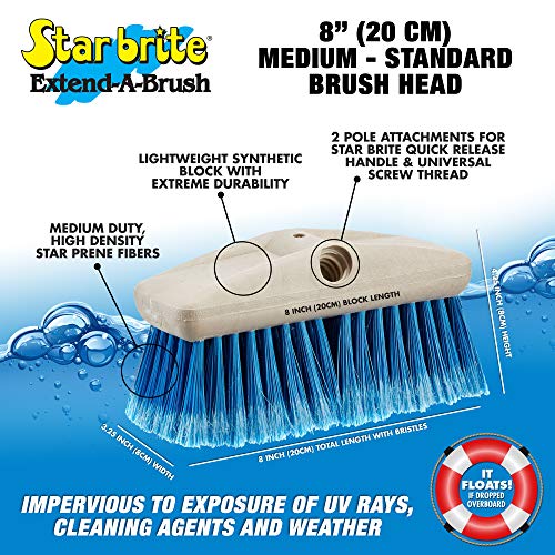 8" STAR BRITE Durable Cleaning Brush - Medium, High-Density Star Prene Fibers for Boat, RV & Auto Surfaces - Fits 3/4" Threaded or Extend-A-Brush Handles - Medium Bristle, Blue (040011)