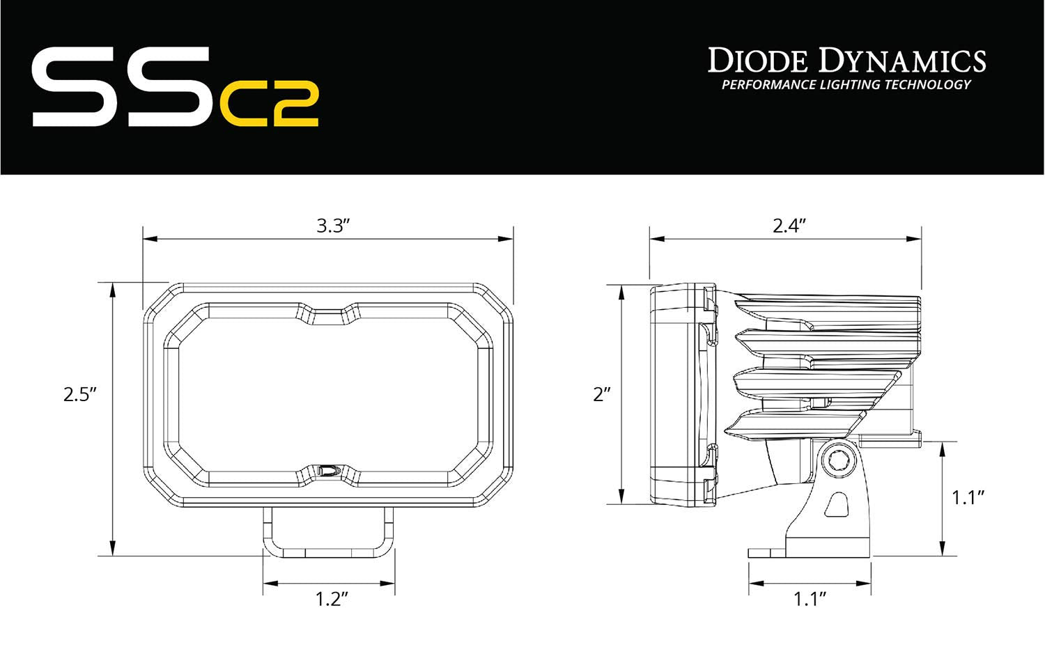 Stage Series Diode Dynamics 2 Inch Roll Bar Chase Light Kit, SSC2 Sport Yellow (Pair)