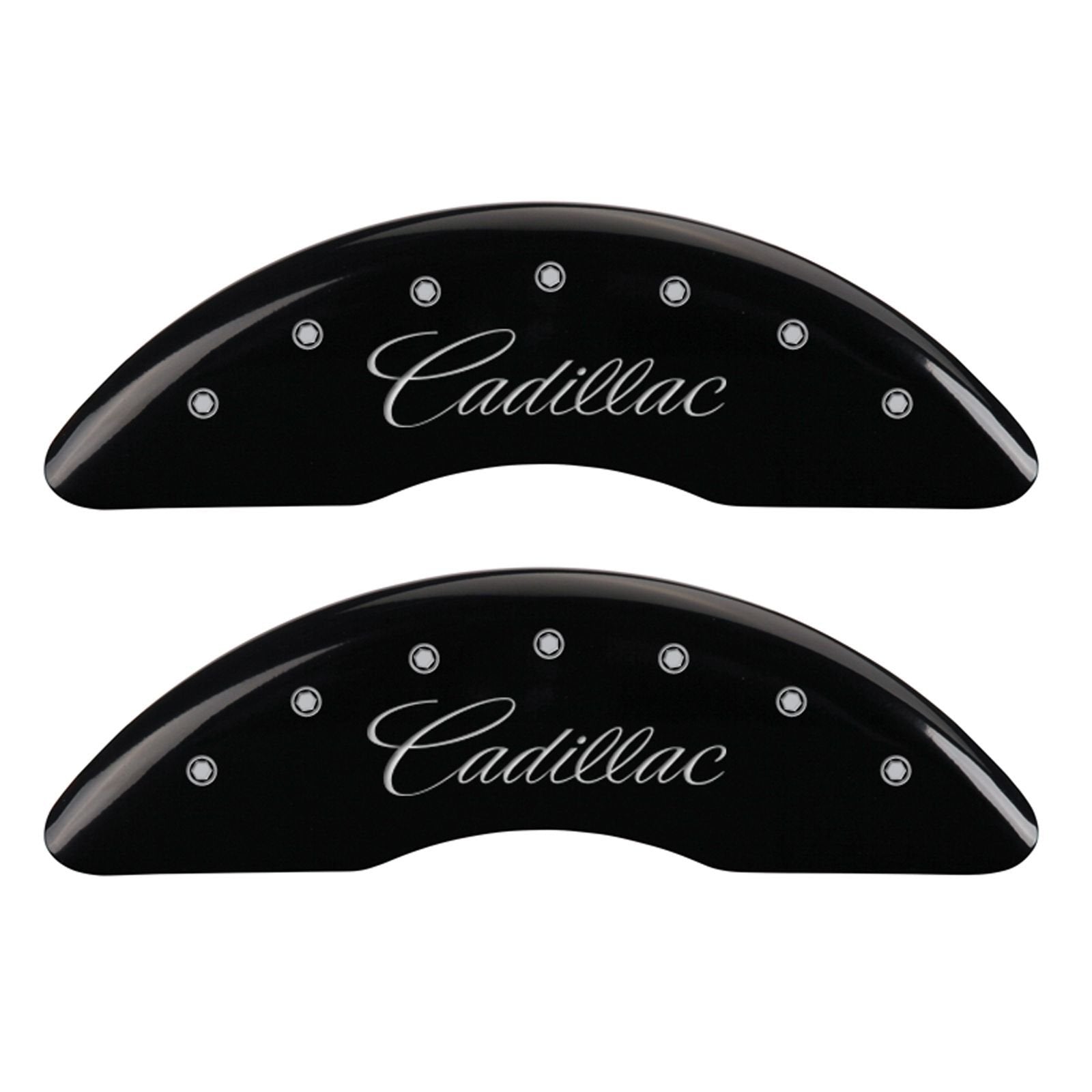 Caliper Covers MGP Compatible with 2016-2019 Cadillac CT6 (Requires 19"+ Wheels) Powder-Coated Finish, 4 PCS Front and Rear (Red - Cadillac Cursive Engraving)