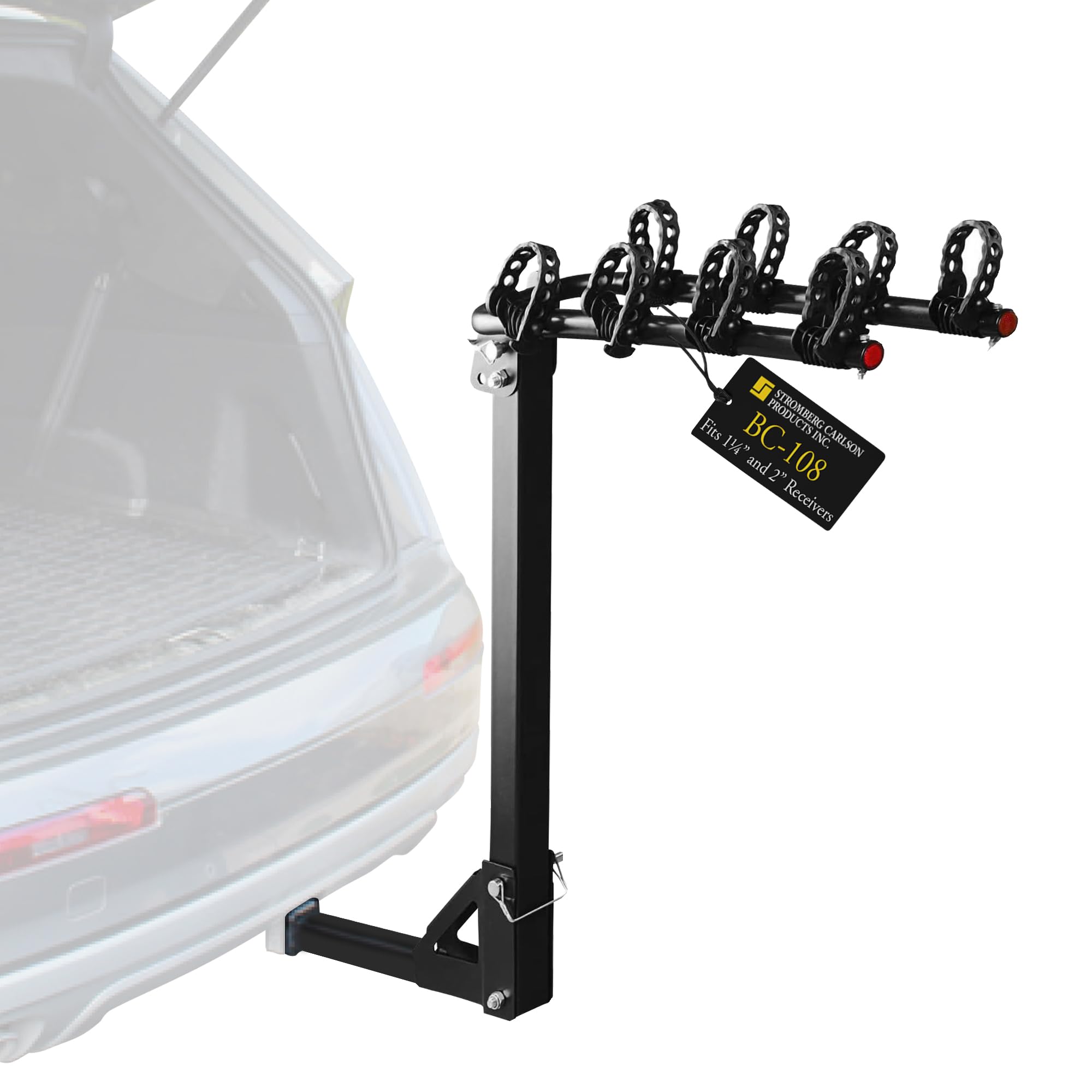 BC-108 Stromberg Carlson Bike Rack for Cars, Trucks and SUV's - 4-Bike Post Mount Carrier for Motorhomes, Travel Trailers and Fifth Wheels - Bike Rack Receiver for 1-1/4" 2" - 120 LB Weight Capacity
