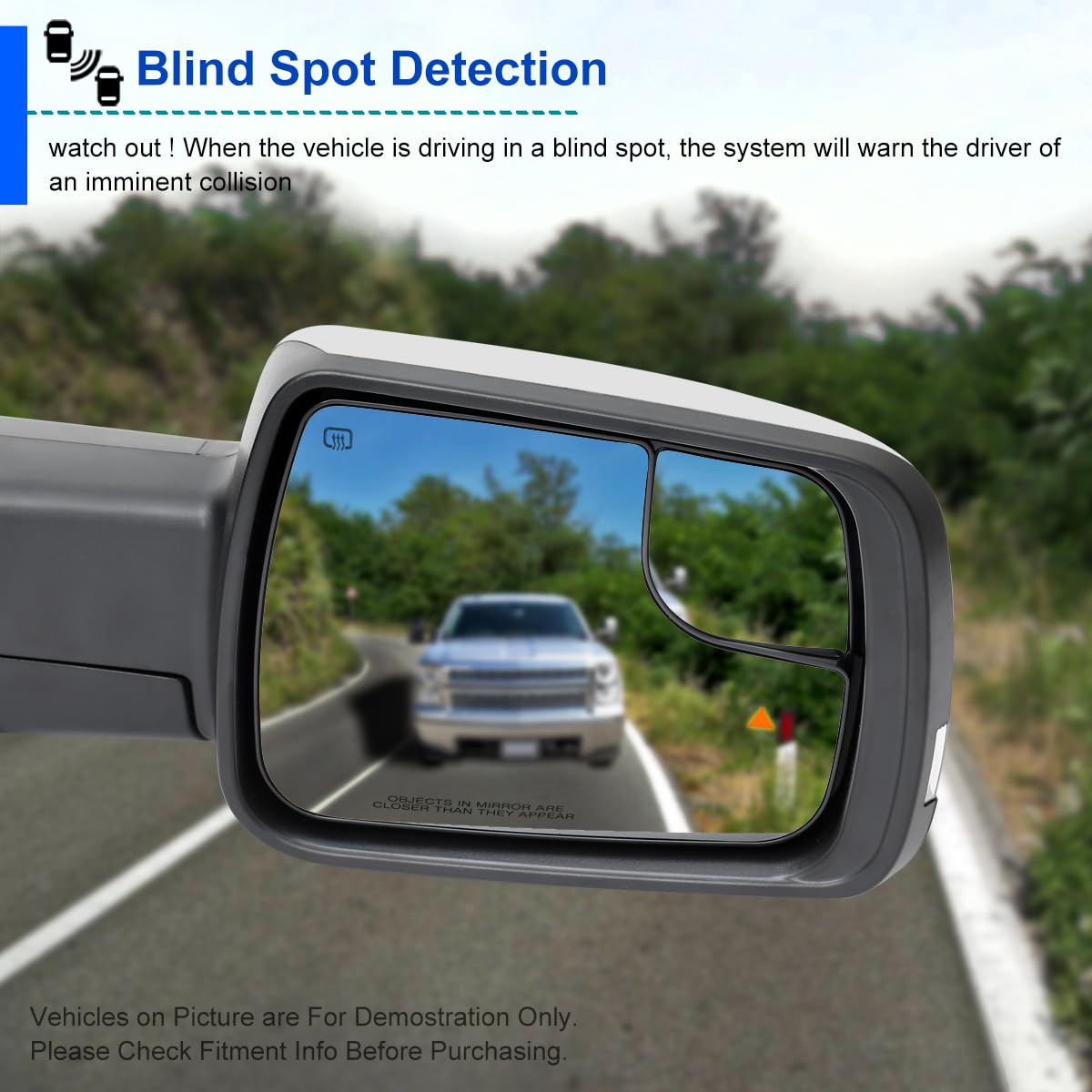 Spec-D Tuning Chrome Power Fold Heated + Puddle + Blind Spot Monitor Mirror Right Passenger Side Compatible with 2019-2024 Ram 1500, Left + Right Pair