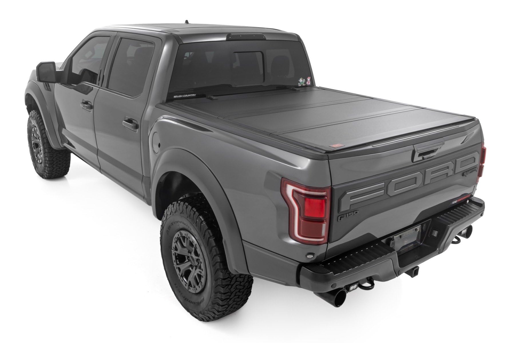 Rough Country Hard Tri-Fold Tonneau Cover for Ford F-150 (2021-26), Lightning (2022-26) - Aluminum Flip-Up Folding Bed Cover, Fits 5'7" (66.7") Bed