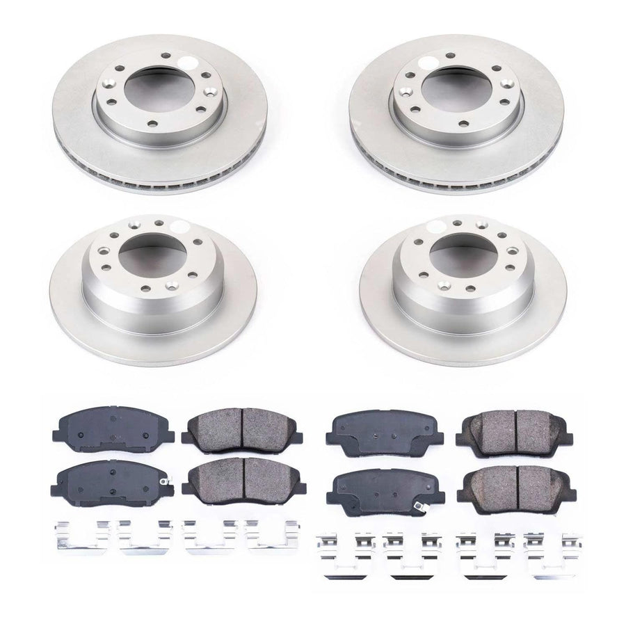 Power Stop CRK5831 Brake Rotor & Coated Ceramic Brake Pads- front & rear For Hyundai Entourage 2007-2008, Kia Sedona 2007-2012, Kia Sedona 2014 [Model Specific]