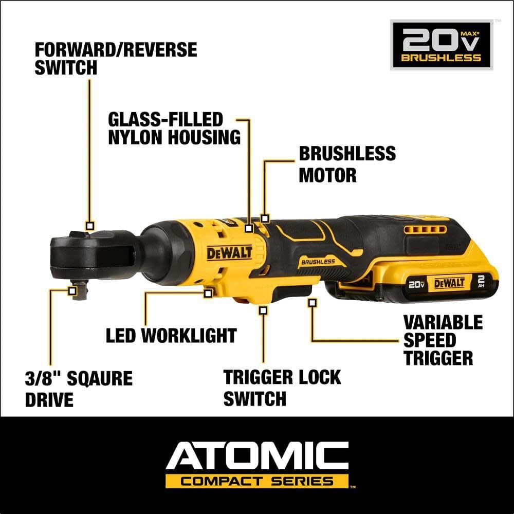 DEWALT 20V MAX Ratchet Set, 70 lbs of Torque, 3/8 inch, Battery and Storage Bag Included (DCF513D1)