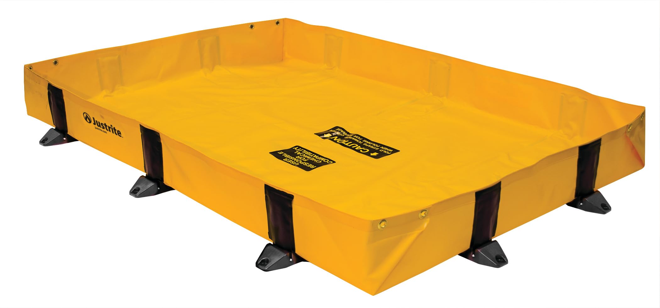 Justrite QuickBerm® Lite Rigid-Lock, 4' x 6' x 8" Folding Oil Spill Containment Berm, 119 Gallon Spill Capacity, PVC Coated Fabric, Made in The USA, Yellow, 28372