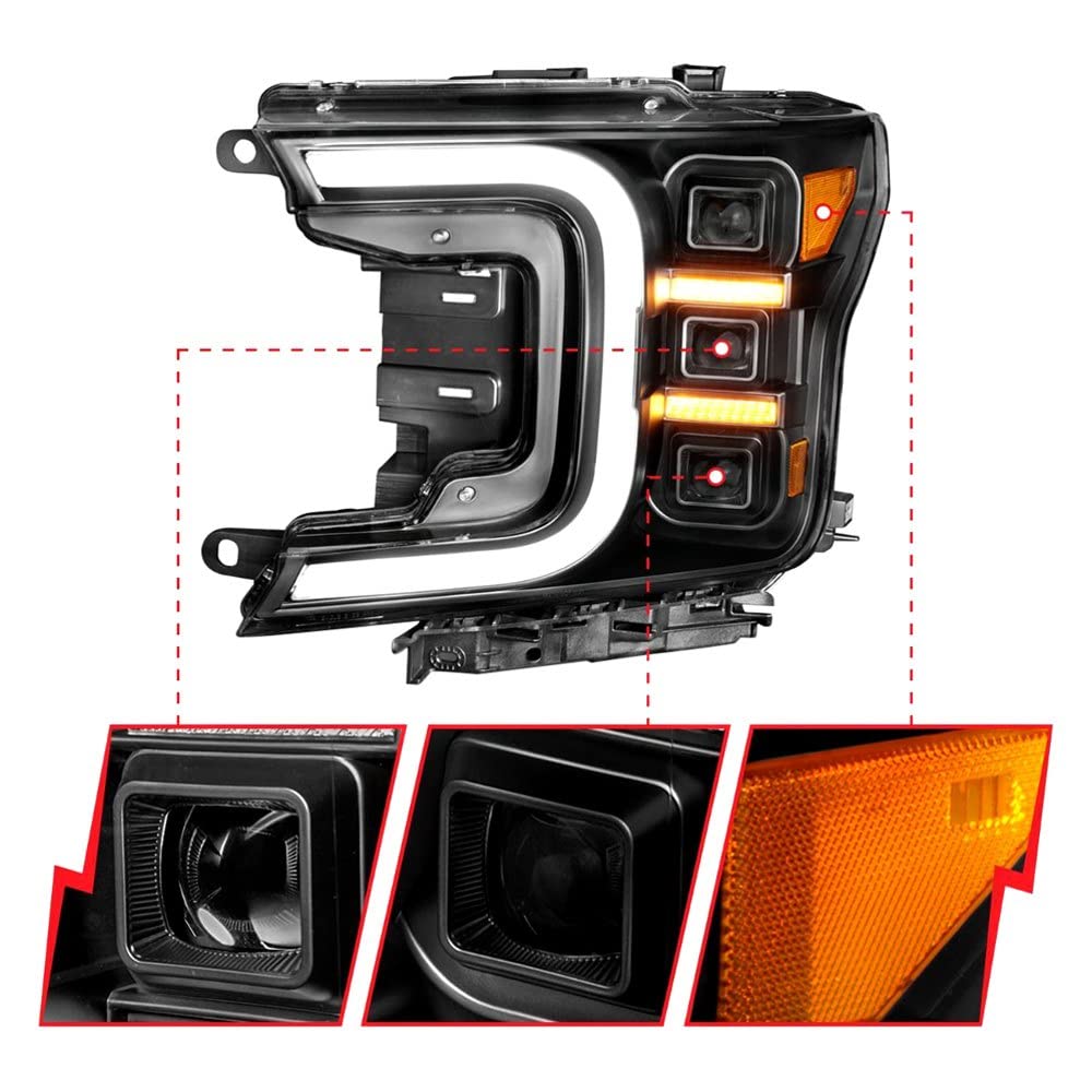 FORD F-150 ANZO USA 18-20 FULL LED PROJECTOR HEADLIGHT W/SMOKE BAR SEQUENTIAL SIGNAL BLACK HOUSING