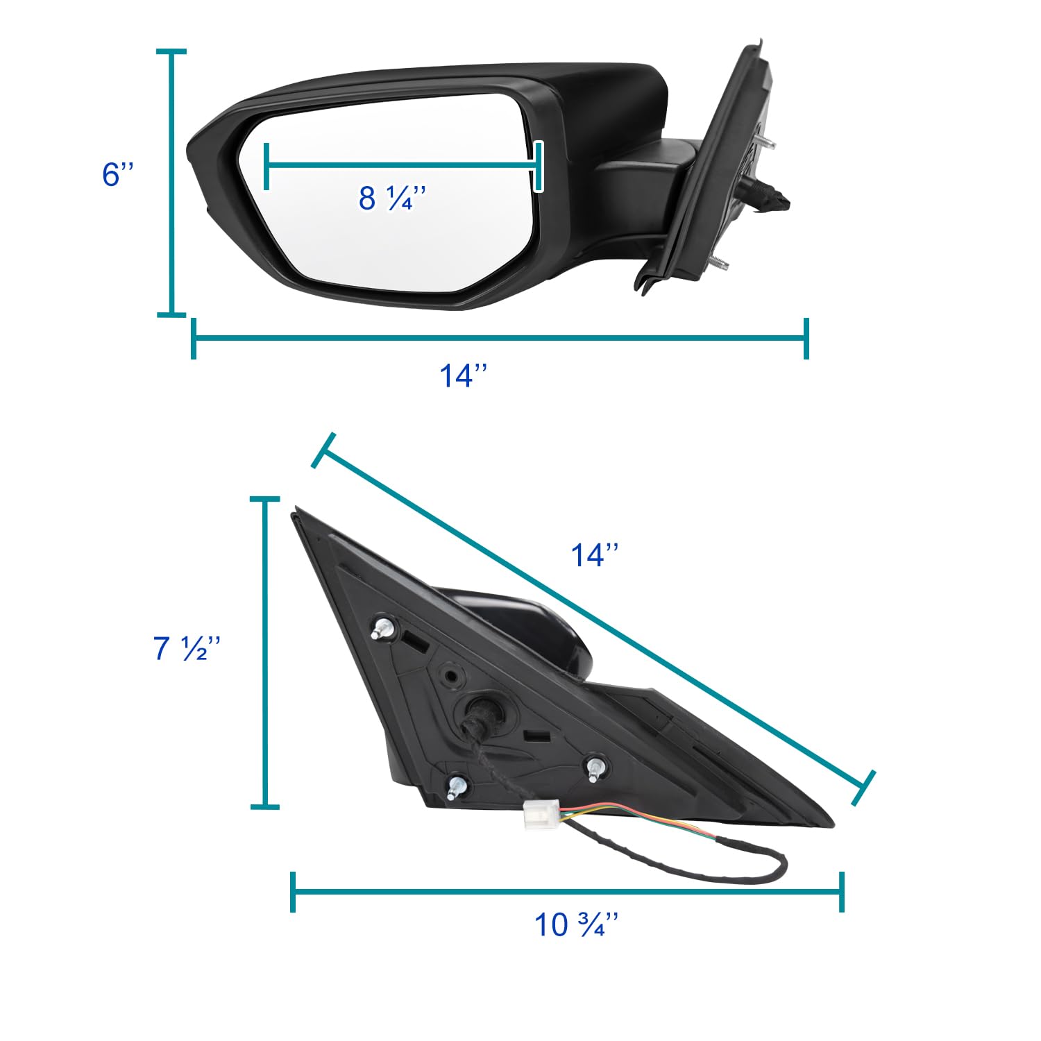 Power Adjustable Spec-D Tuning Left Driver Side Mirror Compatible with 2016-2021 Honda Civic 3 Pins US Models