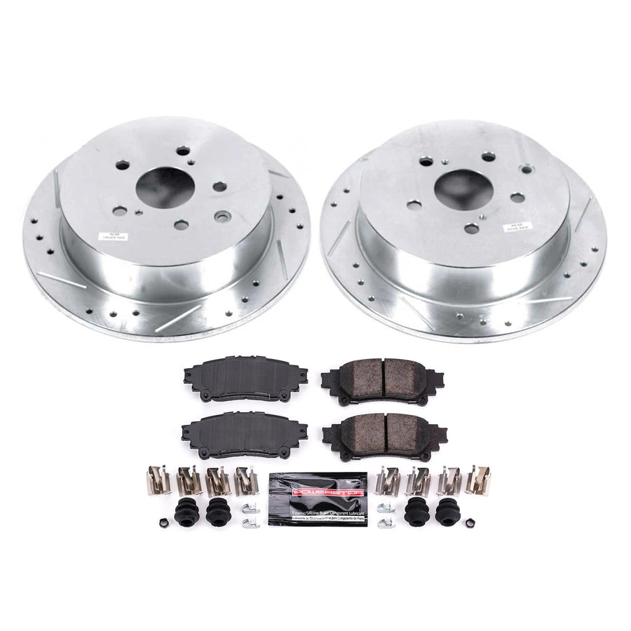 Brake Kit Power Stop For Lexus RX350 RX450h Toyota Highlander Sienna Rear Z23 Carbon Fiber Brake Pads with Drilled and Slotted Brake Rotors K5864