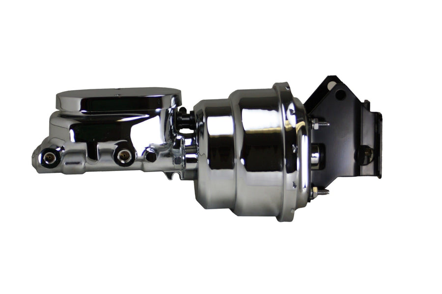 7 Inch LEED BRAKES Dual Power Booster, 1-1/8 Inch Bore Flat Top Master, Adjustable Combo Valve (Chrome)
