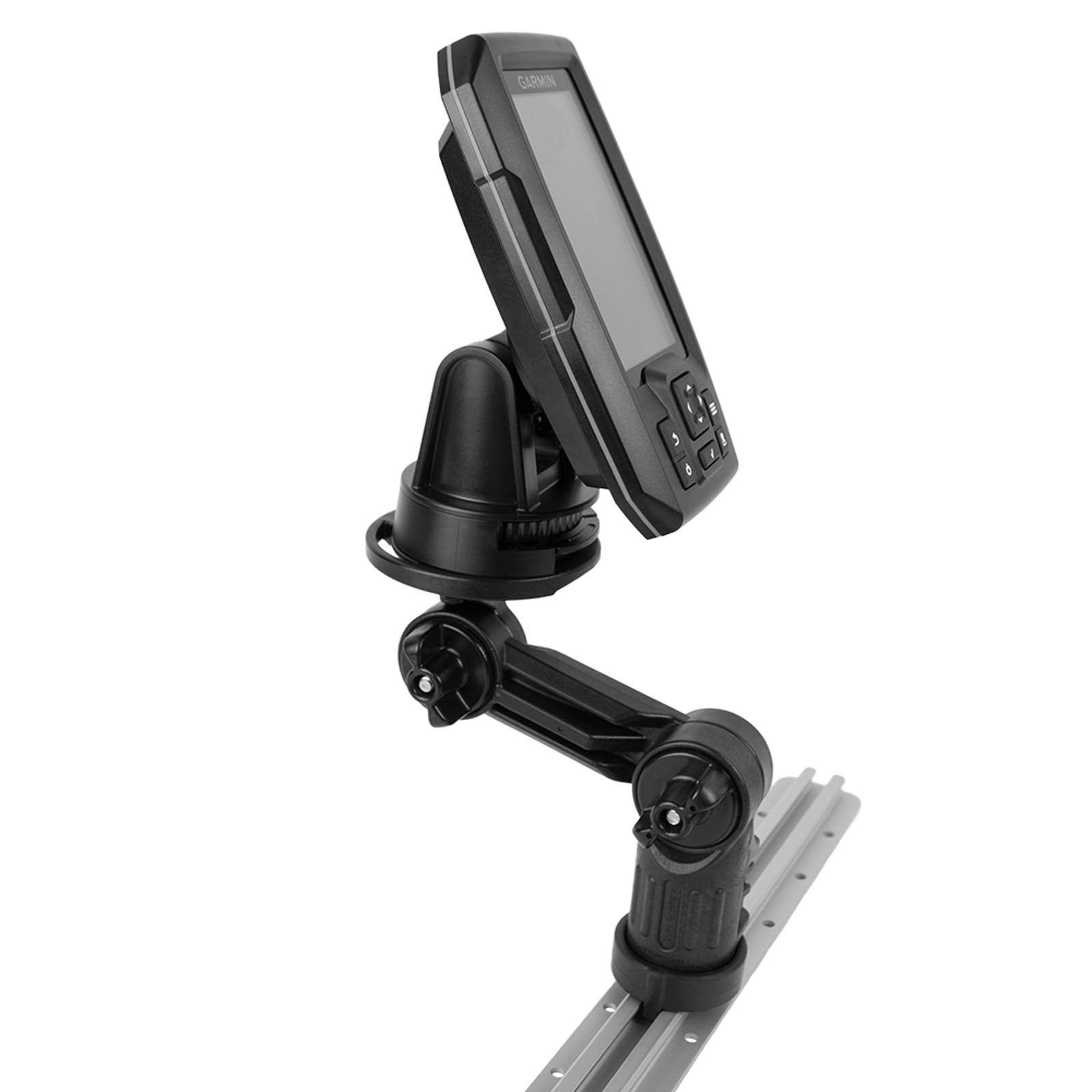 Round Base YakAttack Fish Finder Mount | Kayak Track Mount | Fits Garmin Striker 4 & Raymarine Dragonfly 7 Pro | Secure Kayak Rail Mount | Works with GearTrac & MightyMount | Hardware Included
