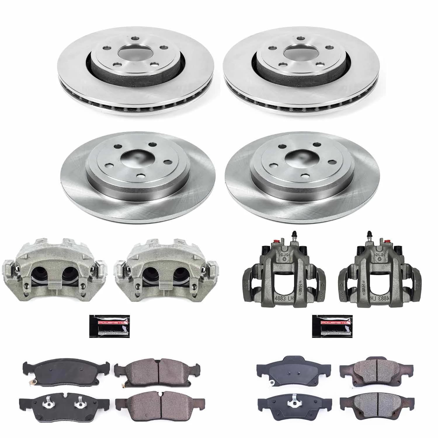 Power Stop KCOE7413 Replacement Autospeciality Front and Rear Caliper Kit- OE Rotors, Ceramic Brake Pads, Calipers For Jeep Grand Cherokee 2017-2019 [Model Specific]