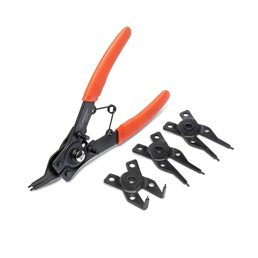 5 Piece Crescent Snap Ring Pliers Set - Lock Ring Pliers for Internal & External Snap Rings - Removes & Installs Snap Rings - With 4 Interchangeable Heads & Dipped Handles - 7SRPS