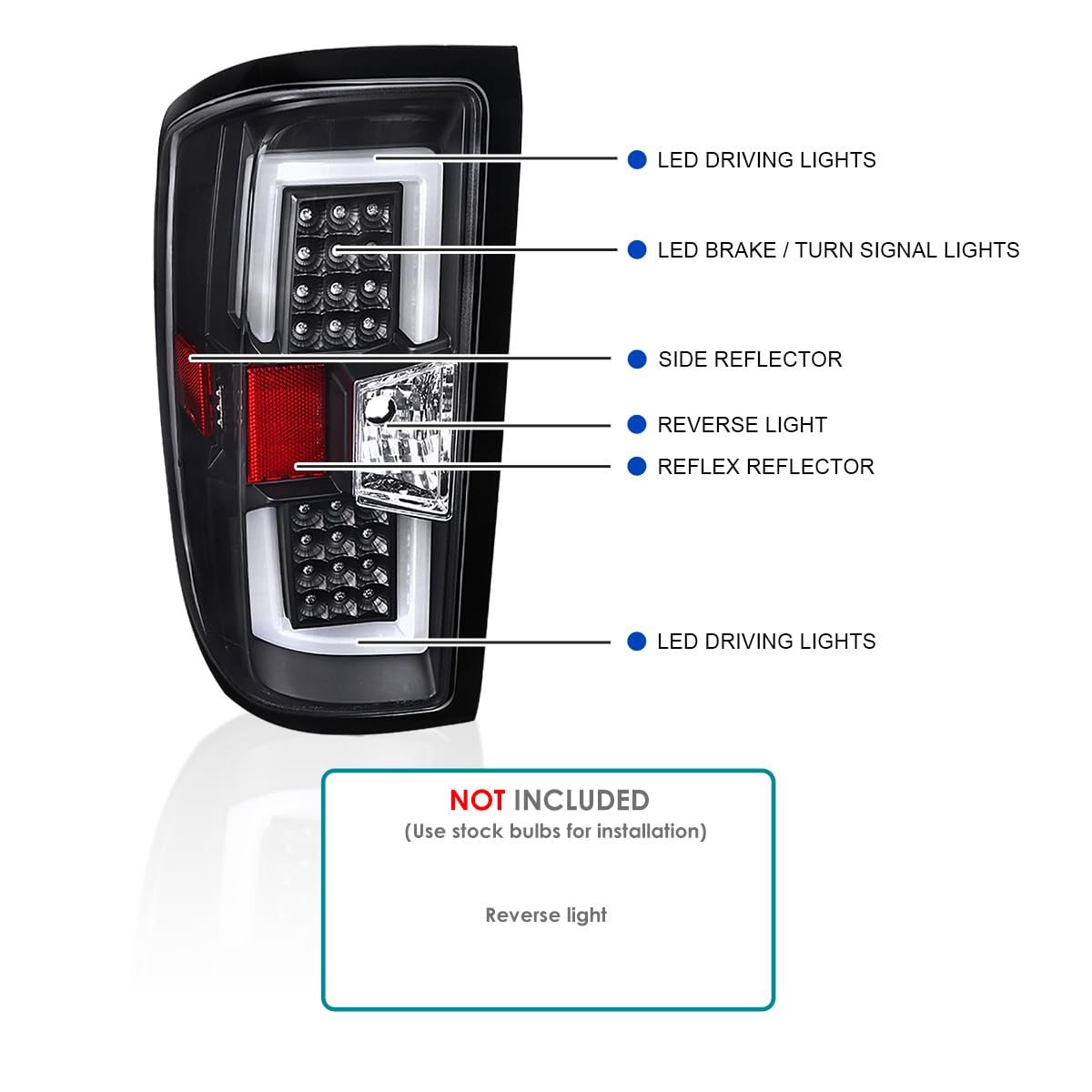 Black LED Tube Tail Lights SPEC-D TUNING Compatible with 2014-2018 Chevy Silverado 1500, 2015-2019 Silverado 2500HD/3500HD, Left + Right Pair Assembly
