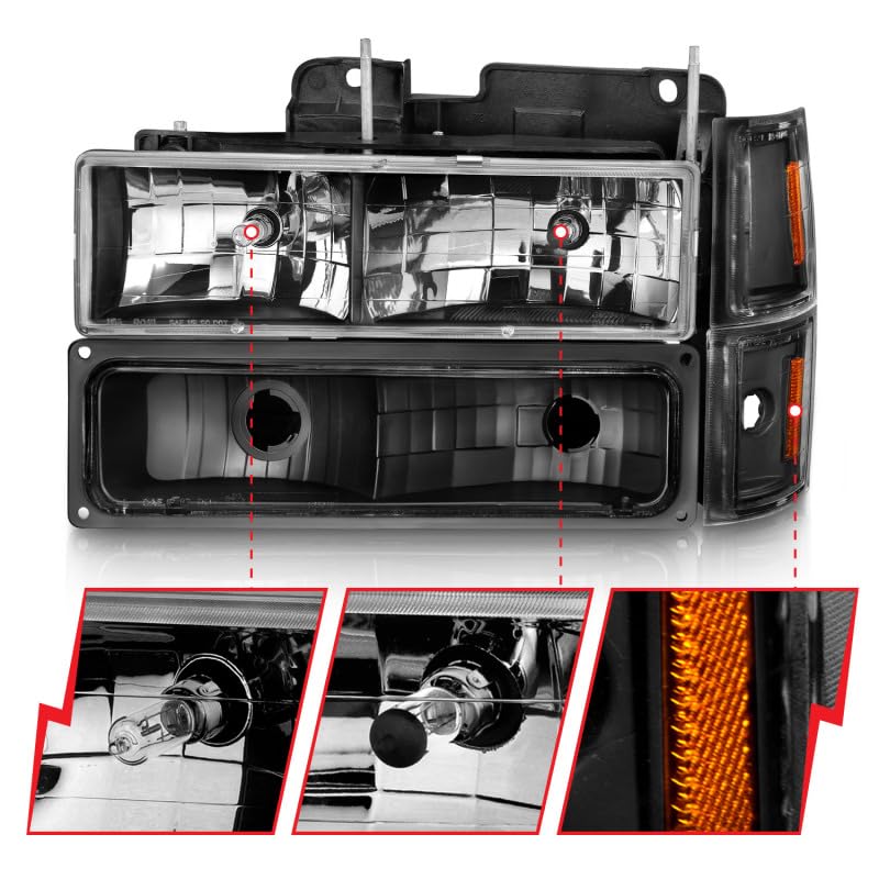 CHEVY BLAZER (FULL SIZE) ANZO USA 94 / CHEVY C/K1500 94-99/2500/3500 94-00 / SUBURBAN 94-99 / TAHOE 95-99 CRYSTAL HEADLIGHTS BLACK W/SIGNAL & SIDE MARKERS AMBER (8PCS)