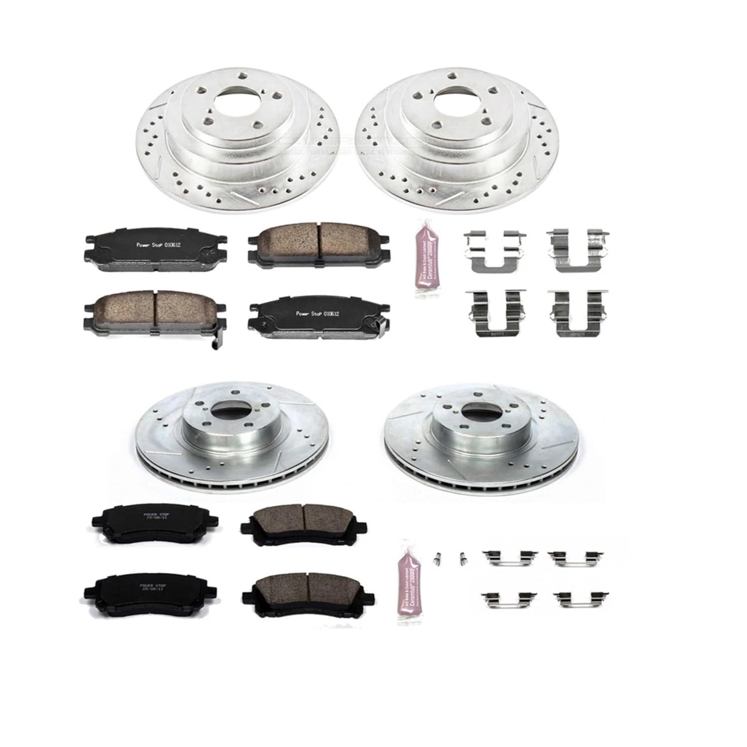 Power Stop K1121 Z23 Carbon Fiber Brake Pads Front and Rear with Drilled & Slotted Brake Rotors Kit For Subaru Impreza 1998, Subaru Legacy 1997-1999 [Model Specific]