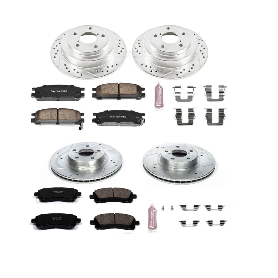 Power Stop K1121 Z23 Carbon Fiber Brake Pads Front and Rear with Drilled & Slotted Brake Rotors Kit For Subaru Impreza 1998, Subaru Legacy 1997-1999 [Model Specific]