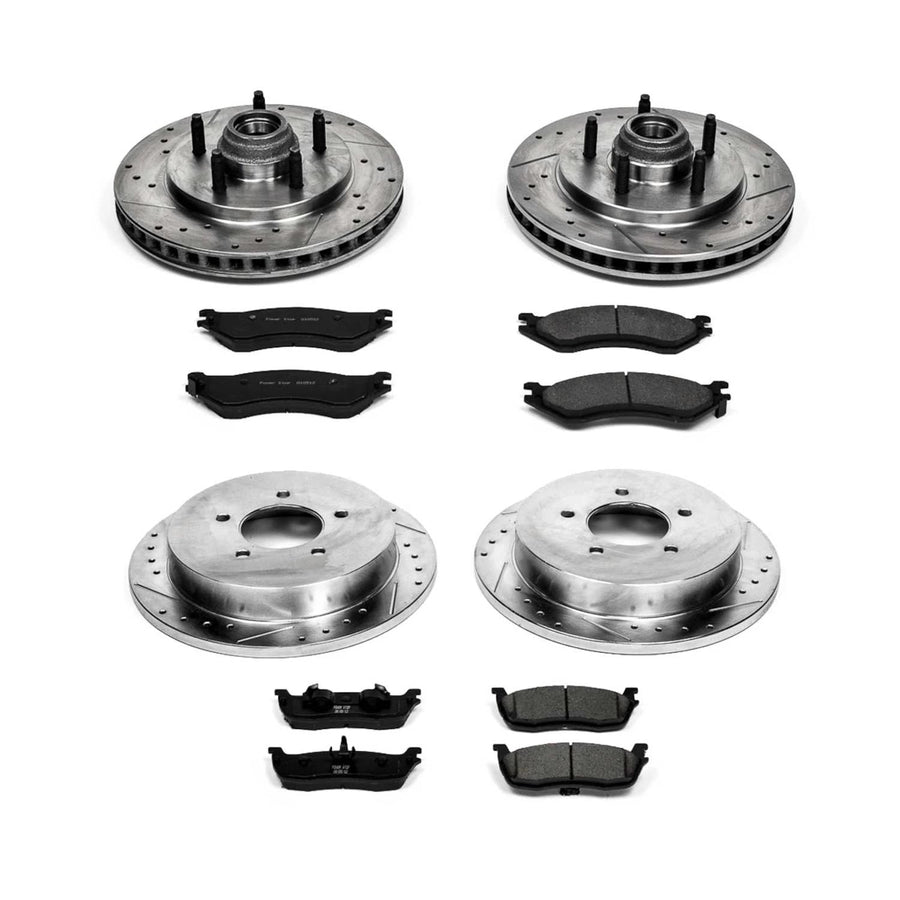 Power Stop K1919 Z23 Carbon Fiber Brake Pads Front and Rear with Drilled & Slotted Brake Rotors Kit For Ford Expedition, Ford F-150, Ford F-150 Heritage, Lincoln Navigator [Model Specific]
