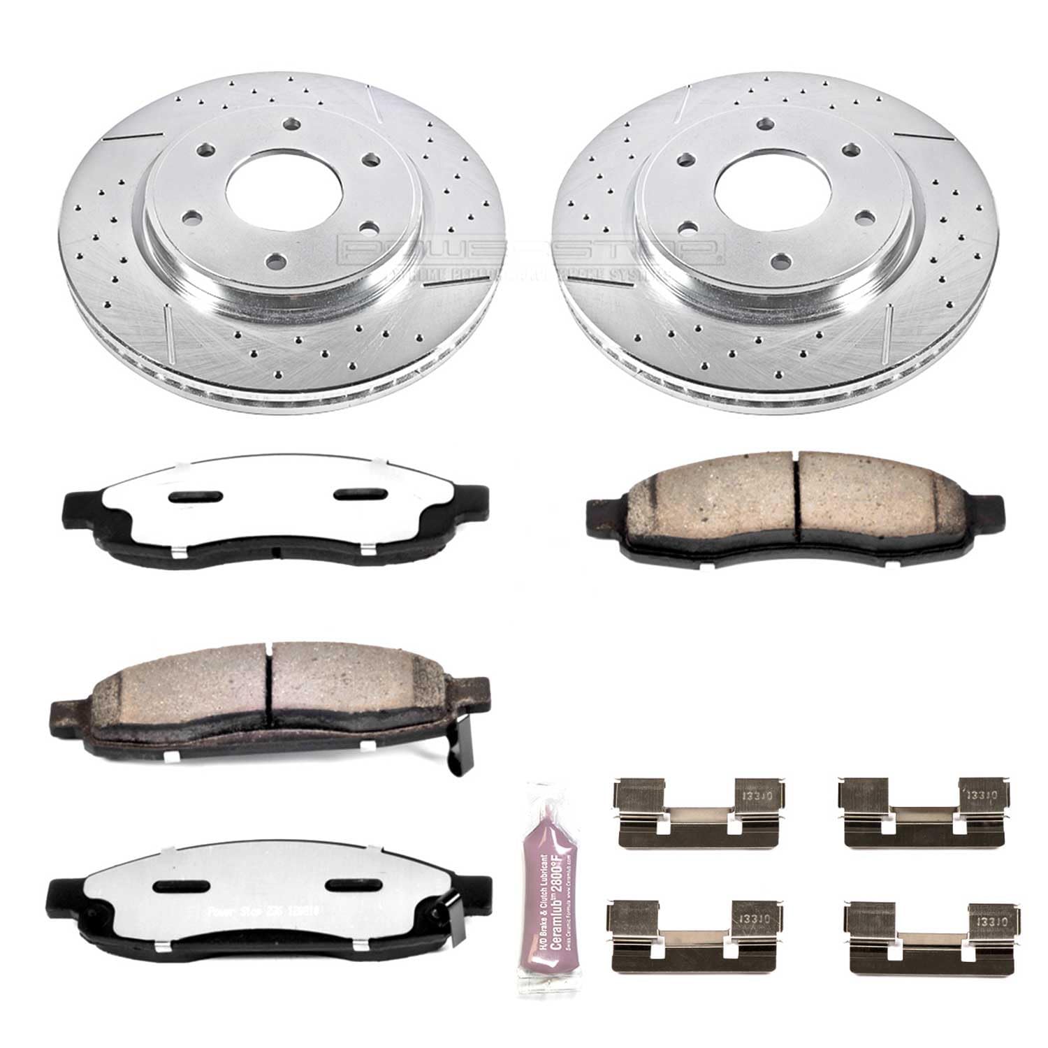 Power Stop Brake Kit Front For 2005 2006 2007 Infiniti QX56 2005 2006 Nissan Armada - Truck & Tow Carbon Fiber Ceramic Pads & Drilled and Slotted Rotors Replacement, K211-36