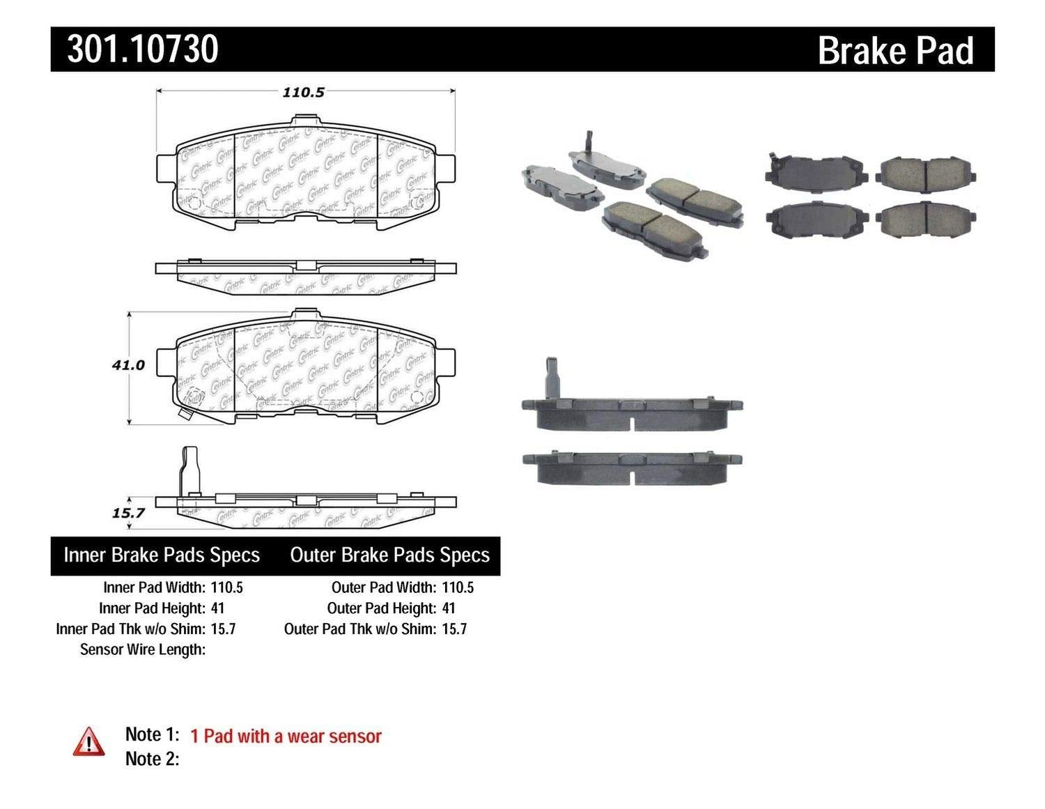 Centric Premium 301.10730 Ceramic Brake Pads with Shims and Hardware
