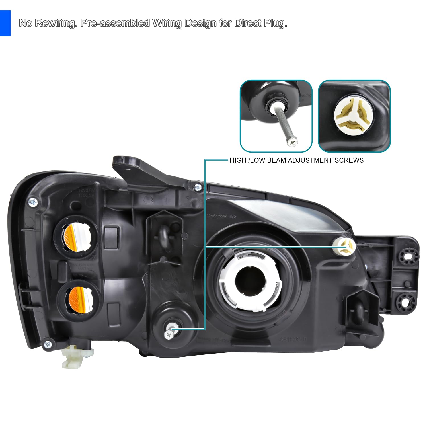 Chrome Headlights SPEC-D TUNING Compatible with 2000-2004 Subaru Legacy, Left + Right Pair Headlamps Assembly