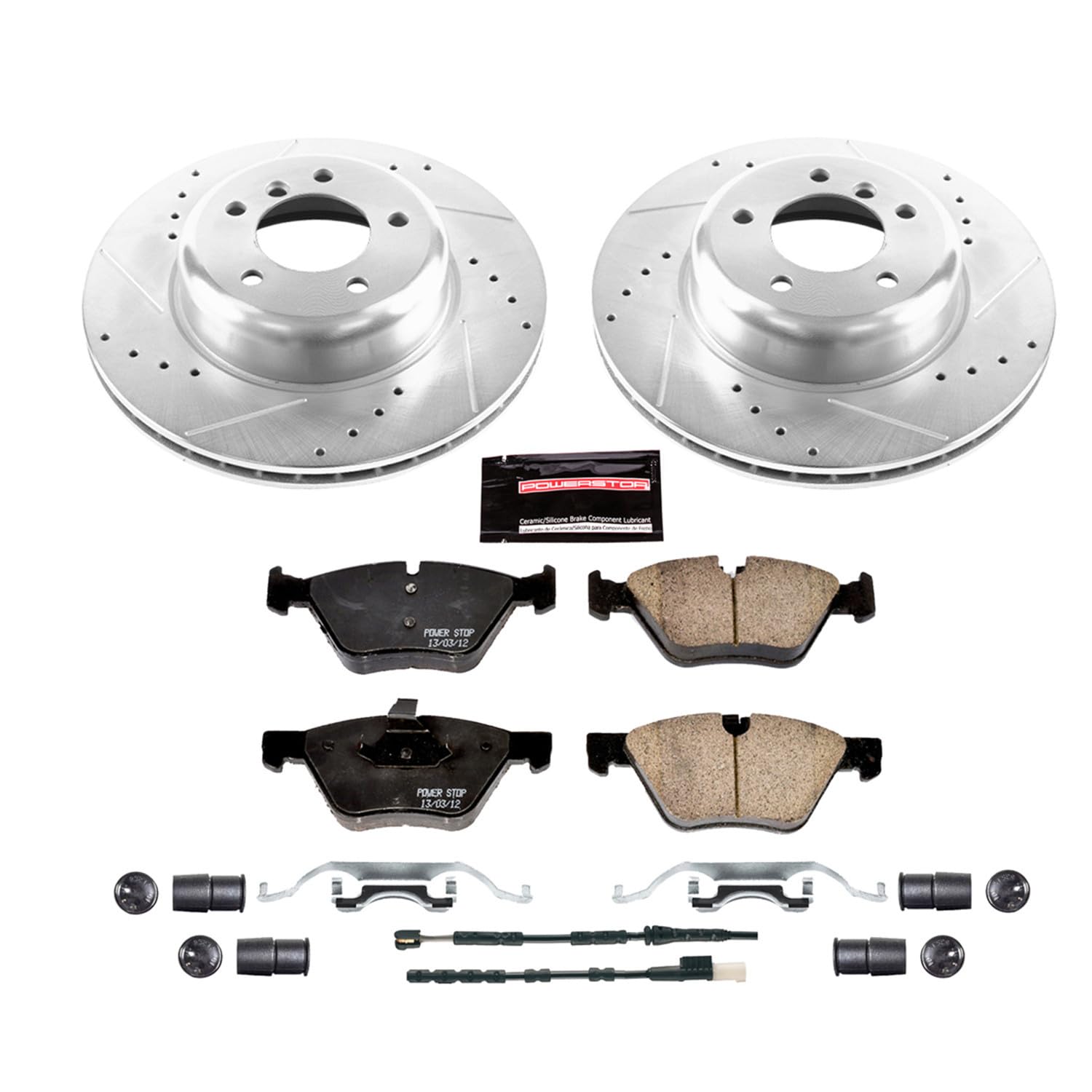 Power Stop K5691 Z23 Carbon Fiber Brake Pads Front with Drilled & Slotted Brake Rotors Kit For BMW Z4 2010-2016 [Model Specific]