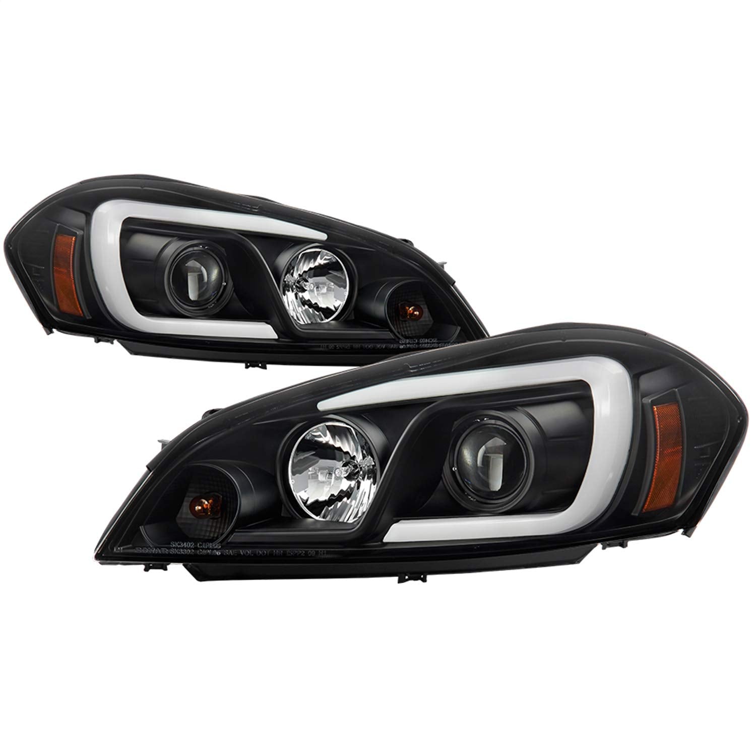 Chevy Impala 06-13 / Spyder 5086679 Chevy Monte Carlo 06-07 Projector Headlights - Light Bar - Low Beam-H1(Included) ; High Beam-H1(Included) ; Signal-7443NA(Included) - Black