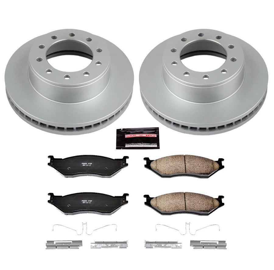 Power Stop Coated Brake Rotor CRK5964 & Ceramic Brake Pads- front For Ford F-450 Super Duty 2005-2016, Ford F-550 Super Duty 2005-2016 [Model Specific]