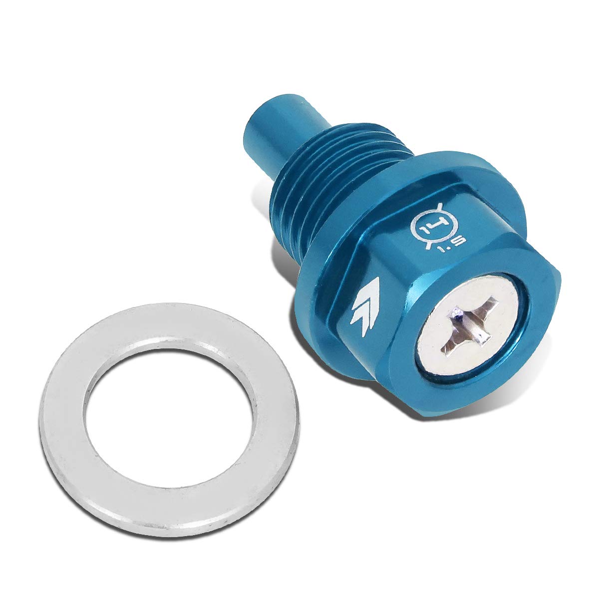 NRG Innovations Magnetic Oil Drain Plug, Engine Oil Drain Nut M14 X 1.5 Thread Size w/Washer, Blue, T-6061 Aluminum w/Stainless Steel Internal Magnet, NRG-NOP-100BL