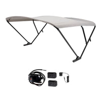 SureShade Electric Bimini Power Shade System for Pontoon Boats with Manual or No Biminis, 92-102" Wide, 20V Powered, Fade-Resistant Fabric, Black Anodized Frame, Grey - 2021133093