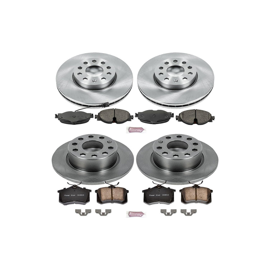 Power Stop KOE7109 Replacement Brake Kit-OE Front and Rear Brake Rotors & Ceramic Brake Pads and 1 Front Sensor Wire For VW G, VW Golf SportW [Model Specific]