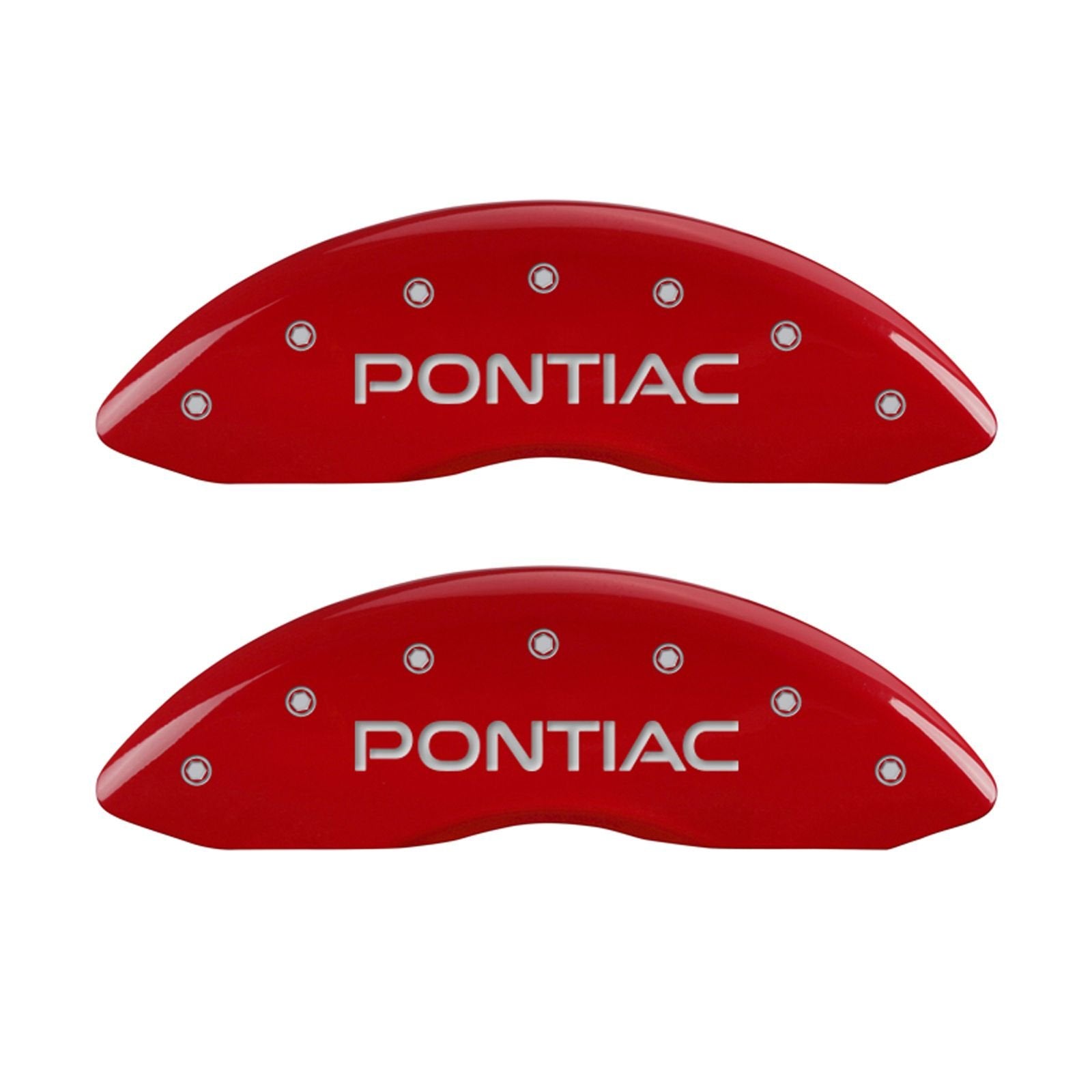 Caliper Covers MGP 18031SPONRD (Red Powder Coat Finish, Engraved Front: Pontiac - Engraved Rear: Arrow, Silver Characters, Set of 4)