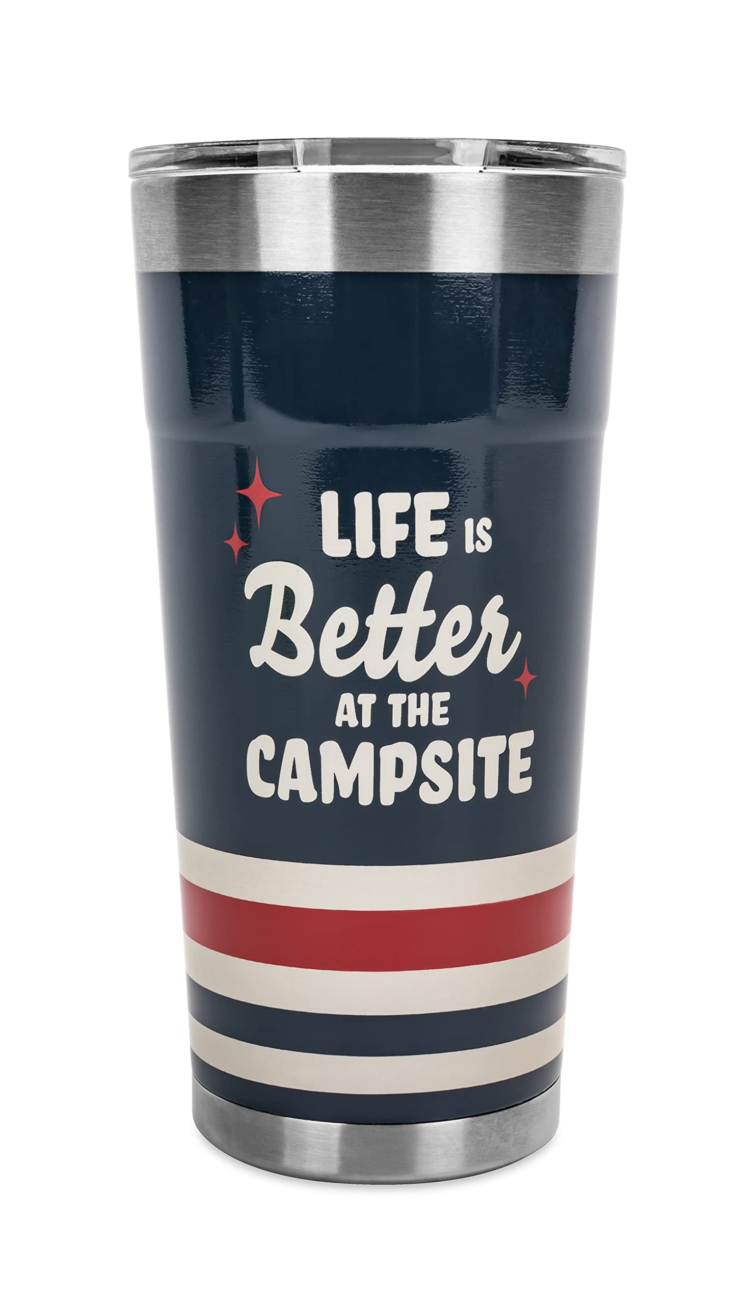 Wrapped Stainless Steel Tumbler Camco Life is Better at The Campsite - Features Double Wall Vacuum Insulation for Heat/Ice Retention & Unique Red, White, & Blue Design - Holds 20 oz. (53326)