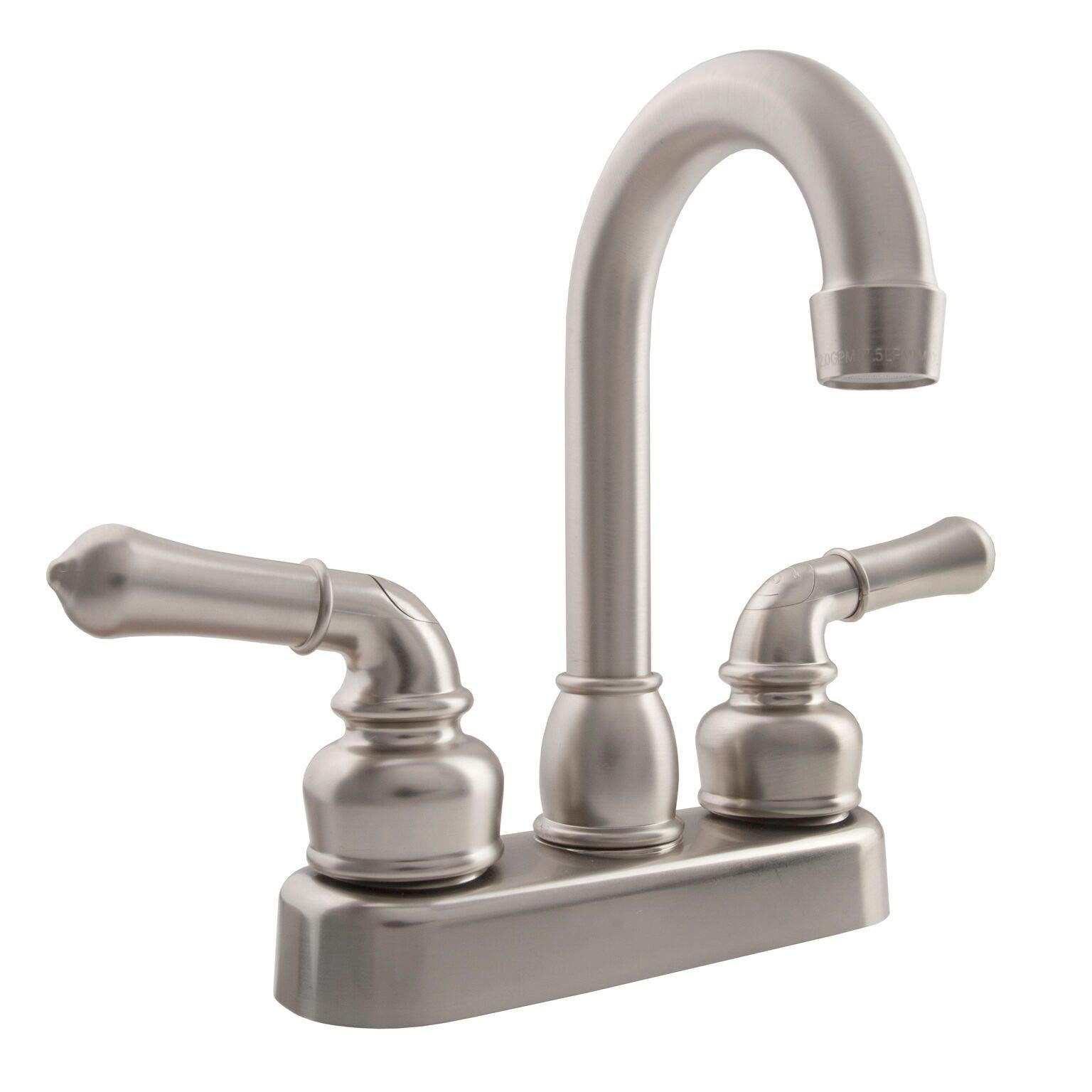 RV Swivel Bar Faucet Dura Faucet (DF-PB150C-SN) with Classical Levers - 6-inch Spout (Brushed Satin Nickel)