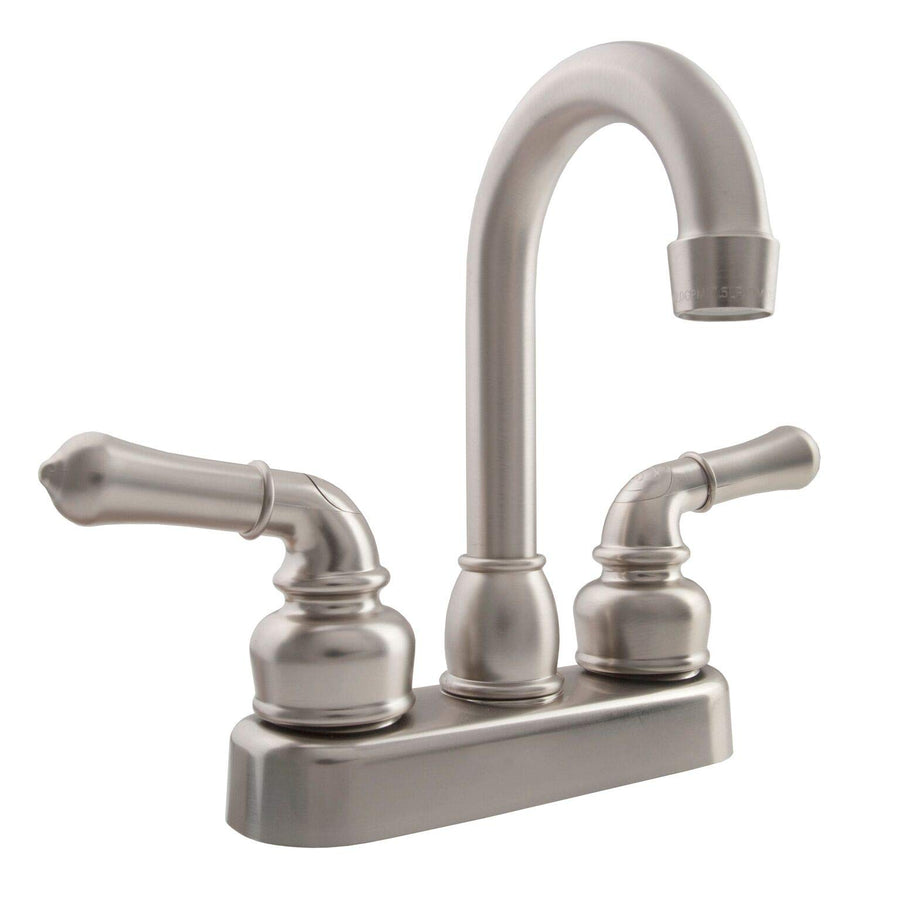 RV Swivel Bar Faucet Dura Faucet (DF-PB150C-SN) with Classical Levers - 6-inch Spout (Brushed Satin Nickel)